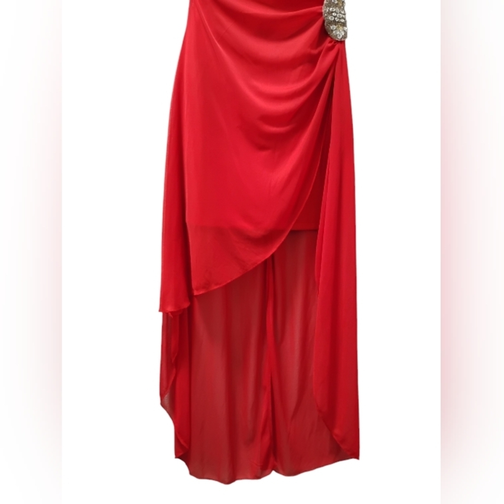 Ruby Rox Red Strapless Asymmetrical Gown with Rhinestone Accent – Women’s M - Picture 6 of 10